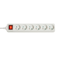 6-Way French Schuko Mains Power Extension with Switch, White