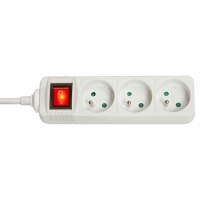 3-Way French Schuko Mains Power Extension with Switch, White