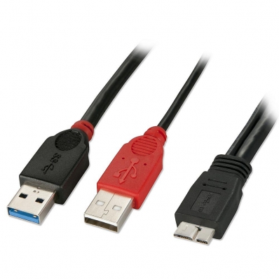 USB 3.0 Dual Power Cable, 2 x Type A to Micro-B, 1m