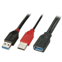 USB 3.0 Dual Power Cable, Type A extension, Black, 0.5m