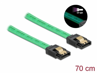 Delock SATA 6 Gb/s Cable UV glow effect green 70 cm