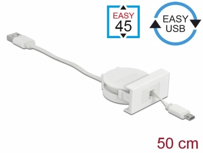 Delock Easy 45 Module USB 2.0 Retractable Cable USB Type-A to EASY-USB Type Micro-B white