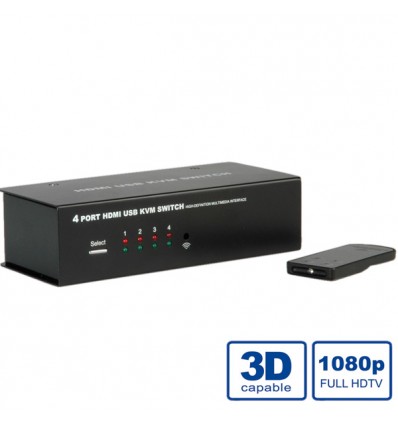 VALUE KVM Switch, 1 User - 4 PCs, HDMI, USB, Audio; USB Hub