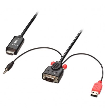 Lindy VGA un Audio ar USB uz HDMI adaptera kabelis, melns, 2m