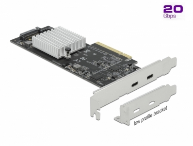 Delock PCI Express x8 Card to 2 x external SuperSpeed USB 20 Gbps (USB 3.2 Gen 2x2) USB Type-C™ female - Low Profile Form Factor