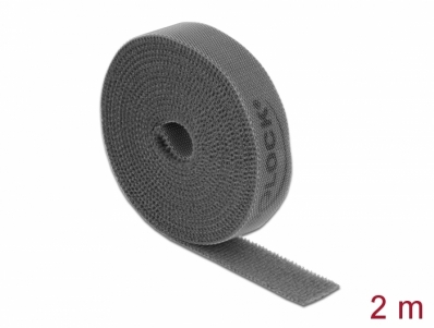 Delock Velcro tape on roll L 2 m x W 15 mm grey