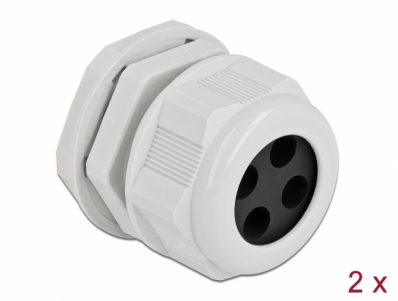 Delock Cable Gland PG29 for round cable with four cable entries grey 2 pieces