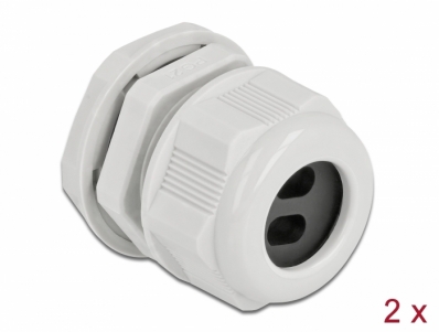Delock Cable Gland PG21 for flat cable with two cable entries grey 2 pieces