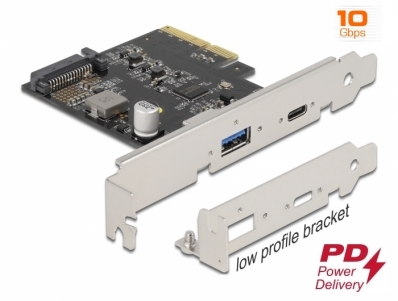 Delock PCI Express x4 Card to 1 x external USB Type-C™ female with PD function + 1 x external USB Type-A female SuperSpeed USB 1