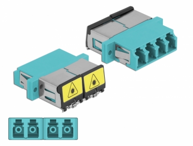 Delock Optical Fiber Coupler with laser protection flip LC Quad female to LC Quad female Multi-mode aqua