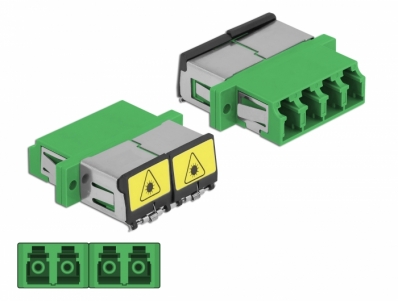 Delock Optical Fiber Coupler with laser protection flip LC Quad female to LC Quad female Single-mode green