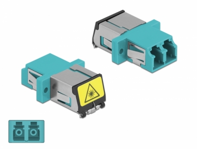 Delock Optical Fiber Coupler with laser protection flip LC Duplex female to LC Duplex female Multi-mode aqua