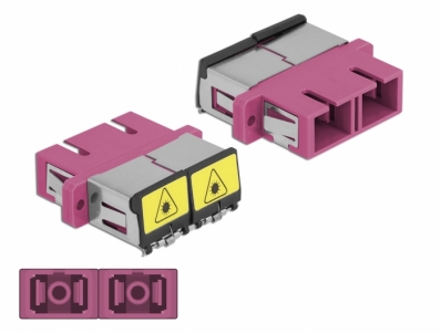 Delock Optical Fiber Coupler with laser protection flip SC Duplex female to SC Duplex female Multi-mode violet