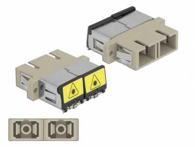 Delock Optical Fiber Coupler with laser protection flip SC Duplex female to SC Duplex female Multi-mode beige