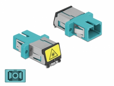 Delock Optical Fiber Coupler with laser protection flip SC Simplex female to SC Simplex female Multi-mode aqua