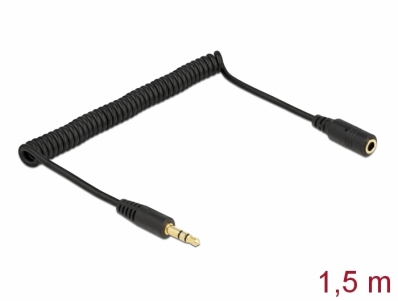 Delock Coiled Cable Extension 3.5 mm 3 pin Stereo Jack male to Stereo Jack female 1.5 m black
