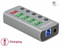 Delock USB 3.2 Gen 1 Hub with 4 Ports + 1 Fast Charging Port with Switch and Illumination