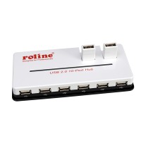 ROLINE USB 2.0 Hub "Black &amp; White", 10 Ports, with Power Supply