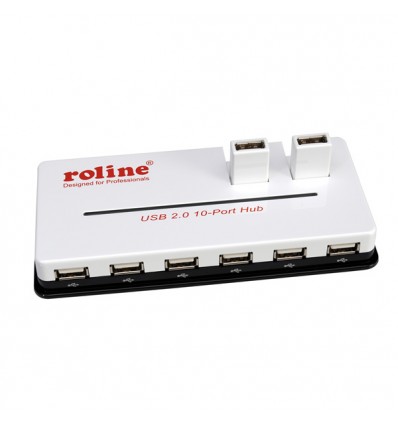 ROLINE USB 2.0 Hub "Black &amp; White", 10 Ports, with Power Supply