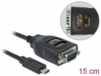 Delock Adapter USB Type-C™ to 1 x Serial RS-232 DB9 with 15 kV ESD protection