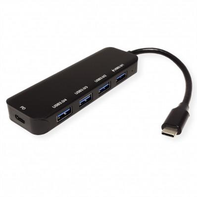 VALUE USB 3.2 Gen 1 Hub, 4 Ports, Type C connection cable, with PD