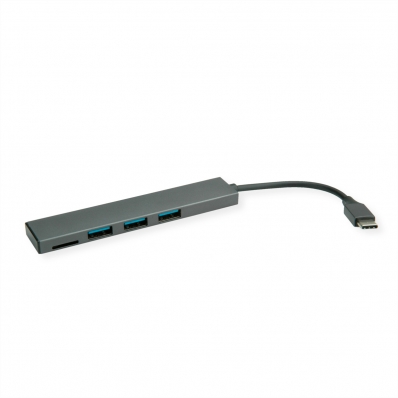 ROLINE USB 3.2 Gen 1 Hub, 3 Ports, Type C connection cable, with Card Reader