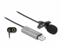 Delock USB Tie Lavalier Microphone Omnidirectional 24 bit / 192 kHz with clip and 3.5 mm stereo jack headphone port