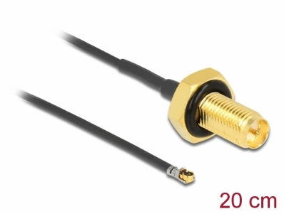 Delock Antenna Cable RP-SMA jack bulkhead to MHF® 4L LK plug 1.37 20 cm thread length 10 mm splash proof