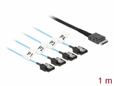 Delock Cable OCuLink SFF-8611 > 4 x SATA 7 pin 1 m metal