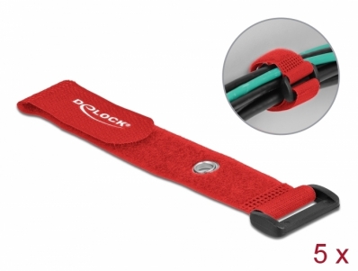 Delock Hook-and-loop cable tie with Loop and Fastening Eyelet L 190 x W 25 mm red 5 pieces