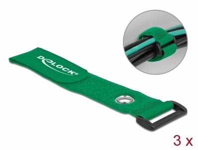Delock Hook-and-loop cable tie with Loop and Fastening Eyelet L 280 x W 38 mm green 3 pieces