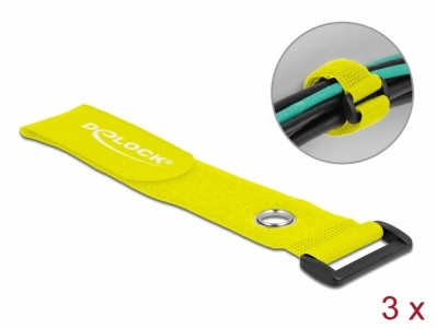 Delock Hook-and-loop cable tie with Loop and Fastening Eyelet L 280 x W 38 mm yellow 3 pieces