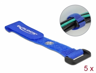 Delock Hook-and-loop cable tie with Loop and Fastening Eyelet L 150 x W 20 mm blue 5 pieces