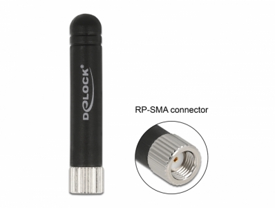 Delock WLAN 802.11 b/g/n Antenna RP-SMA plug 1.7 - 3.7 dBi omnidirectional fixed with flexible material black