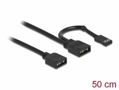 Delock RGB Connection Cable 3 pin for 5 V RGB / ARGB LED illumination with 2 x 3 pin female 50 cm