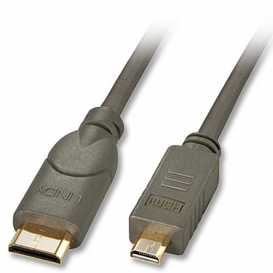 Lindy High-Speed-HDMI® cable with Ethernet, Type C (Mini) / Type D (Micro), 1.5m