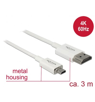 Delock Cable High Speed HDMI with Ethernet - HDMI-A male - HDMI Micro-D male 3D 4K 3 m Active Slim High Quality