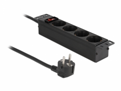 Delock 10″ Power Socket 4-way with protective contact switch 1U black