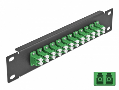 Delock 10″ Fiber Optic Patch Panel 12 Port LC Duplex green 1U black