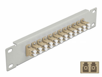 Delock 10″ Fiber Optic Patch Panel 12 Port LC Duplex beige 1U grey