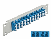 Delock 10″ Fiber Optic Patch Panel 12 Port LC Quad blue 1U grey