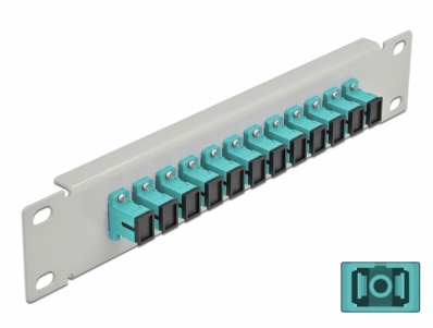 Delock 10″ Fiber Optic Patch Panel 12 Port SC Simplex aqua 1U grey