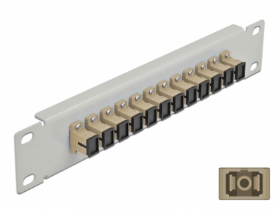 Delock 10″ Fiber Optic Patch Panel 12 Port SC Simplex beige 1U grey