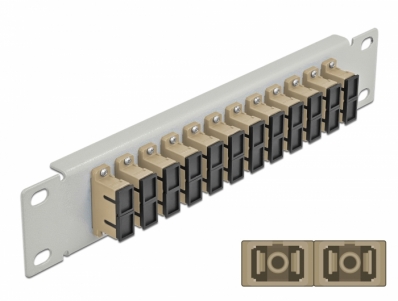 Delock 10″ Fiber Optic Patch Panel 12 Port SC Duplex beige 1U grey