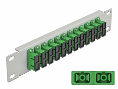Delock 10″ Fiber Optic Patch Panel 12 Port SC Duplex green 1U grey