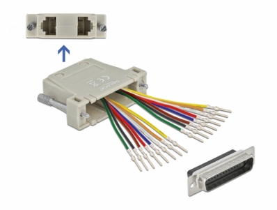 Delock D-Sub HD 44 pin crimp male to 2 x RJ45 female with assembly kit beige