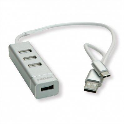 ROLINE USB 2.0 Notebook Hub, 4 Ports, Type A+C Connection Cable