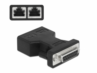 Delock D-Sub 15 pin female to 2 x RJ45 female Adapter