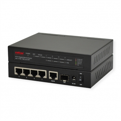 ROLINE Gigabit Ethernet Switch, 6x (5xGbE + 1x Gbic(SFP), 4x PoE+)