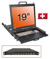 Lindy 19" KVM Terminal with 19" LCD and Integrated 8 Port Modular KVM Switch, CH layout
